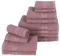 Håndklædepakke - 12 stk. - Rosa - 100% Bomuld - Borg Living 