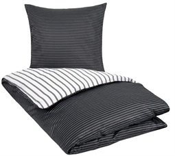 Bomuldssatin sengetøj - 150x210 cm - Narrow lines black - 2 i 1 design - By Night