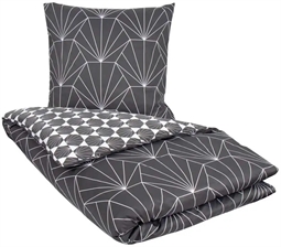 Sengetøj 240x220 - Kingsize sengetøj - 100% Bomuldssatin - Hexagon grå - 2 i 1 design