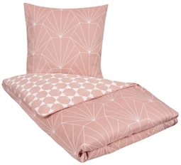 Bomuldssatin sengetøj - 140x200 cm - Hexagon fersken - 2 i 1 design - By Night