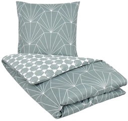 Bomuldssatin sengetøj - 140x200 cm - Hexagon støvet grøn - 2 i 1 design - By Night