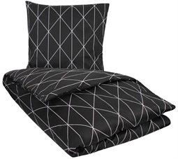 Bomuldssatin sengetøj - 150x210 cm - Graphic harlekin - Sort - By Night