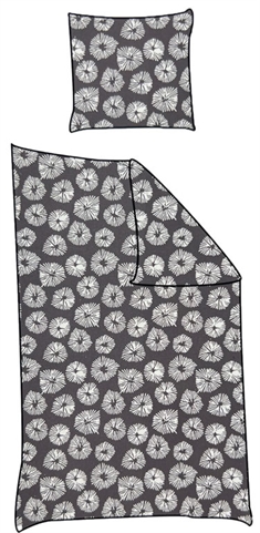 Sengetøj 150x210 cm - Flower grey - Sengesæt i 100% Bomuldssatin - Borg Living sengelinned