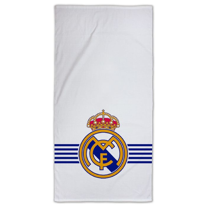 Real Madrid hvid håndklæde - 70x140 cm - 100% bomuld - Blødt badehåndklæde med Hvidt Real Madrid logo