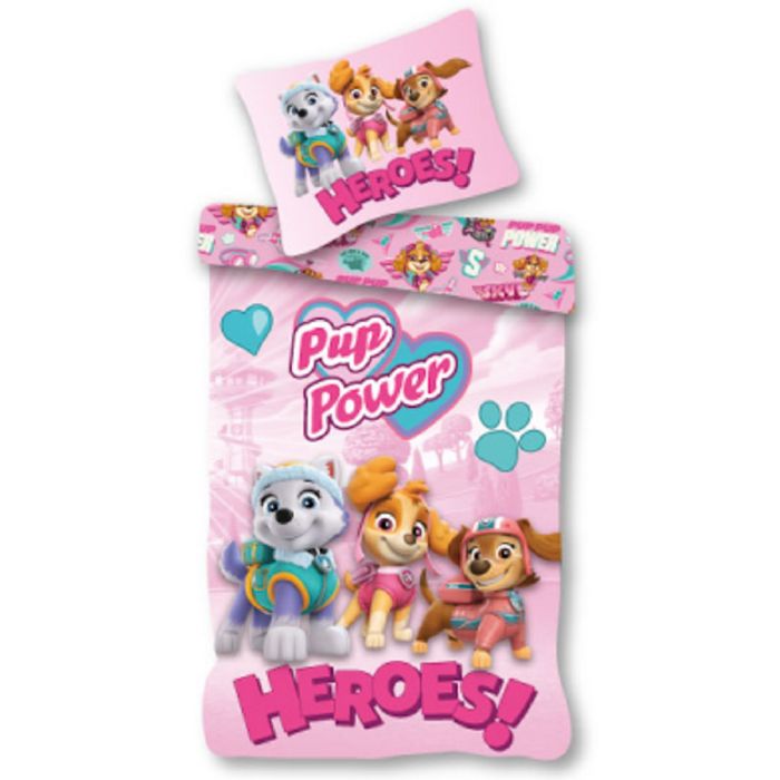 Paw Patrol sengetøj 140x200 cm - Lyserødt vendbart sengesæt med Paw Patrol - 100% bomulds sengelinned