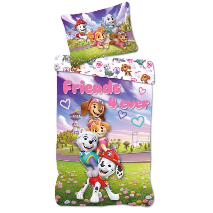 Paw Patrol sengetøj 140x200 cm - Vendbart sengesæt med Paw Patrol - Friends 4 ever - 100% bomulds sengelinned