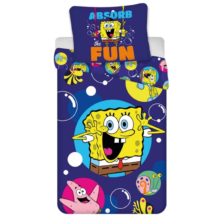 SvampeBob Firkant sengetøj 140x200 cm - Vendbart sengesæt med SvampeBob Firkant - 100% blødt bomulds sengelinned