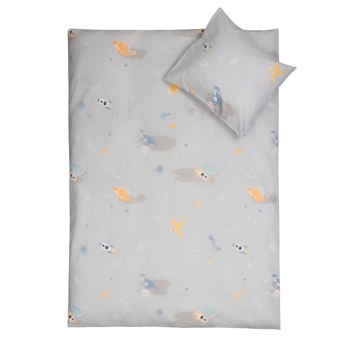 Baby sengetøj 70x100 cm - Gråt baby sengesæt med rum dinosaur - 100% blød bomulds sengelinned - Nordstrand Home