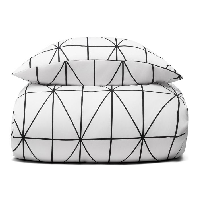 King size sengetøj 100% bomuld - 240x220 cm - Hvidt sengesæt med harlekintern - Nordstrand Home - Dynebetræk i 100% bomuld 
