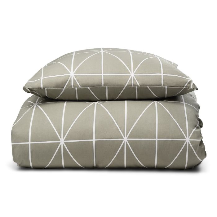 Dobbelt sengetøj 100% bomuld - 200x220 cm - Grønt sengesæt med harlekintern - Nordstrand Home - Dynebetræk i 100% bomuld 