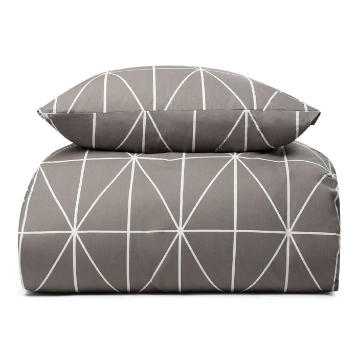 Dobbelt sengetøj 100% bomuld - 200x220 cm - Lysegråt sengesæt med harlekintern - Nordstrand Home - Dynebetræk i 100% bomuld 