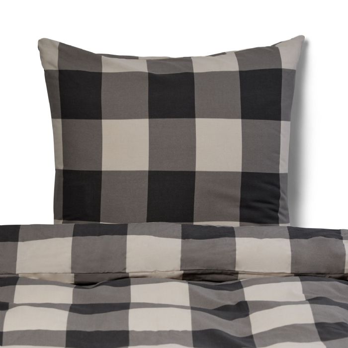 Dobbelt sengetøj 100% bomuld - 200x220 cm - Gråt ternet sengesæt - Nordstrand Home - Dynebetræk i 100% bomuld 