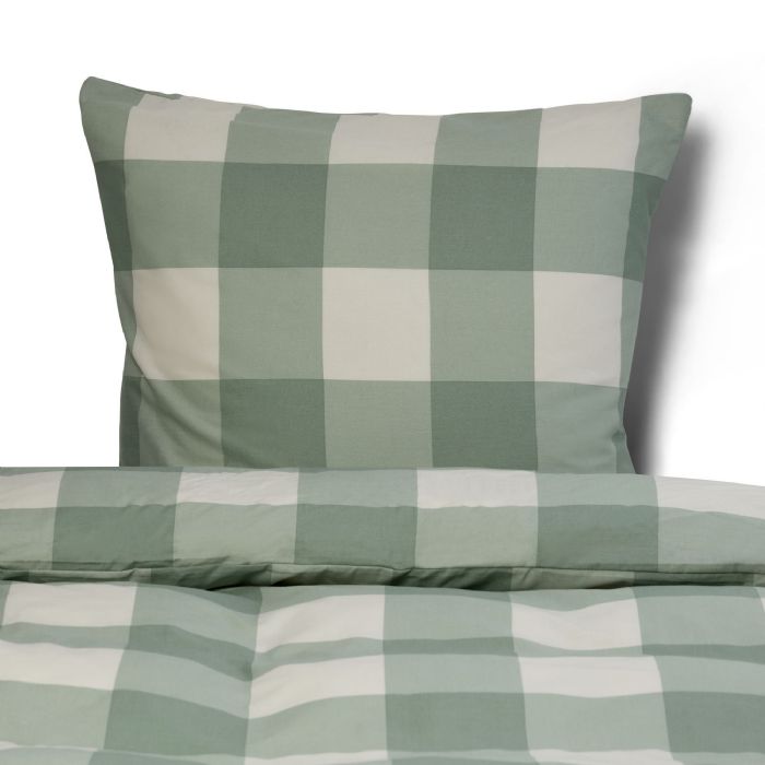 King size sengetøj 100% bomuld - 240x220 cm - Grønt sengesæt med store tern - Nordstrand Home - Dynebetræk i 100% bomuld 