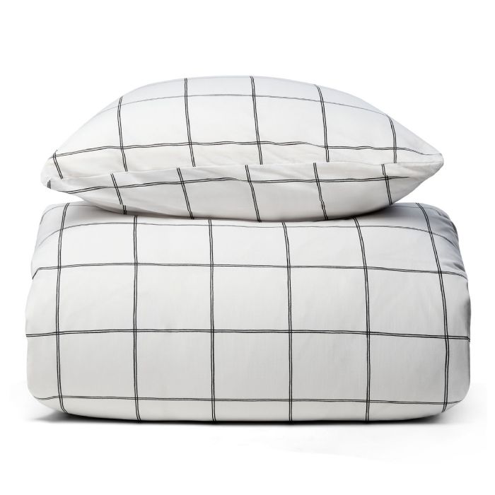 Sengetøj 100% bomuld - 140x200 cm - Hvidt sengesæt med sorte tern - Nordstrand Home dynebetræk
