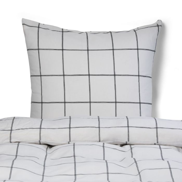 Dobbelt sengetøj 100% bomuld - 200x220 cm - Hvidt sengesæt med sorte tern - Nordstrand Home - Dynebetræk i 100% bomuld 