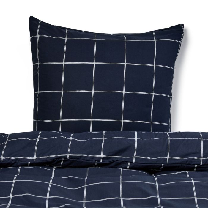 Dobbelt sengetøj 100% bomuld - 200x220 cm - Mørkeblåt sengesæt med hvide tern - Nordstrand Home - Dynebetræk i 100% bomuld 