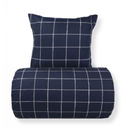 Sengetøj - 100% bomuld - Mørkeblå med hvide tern