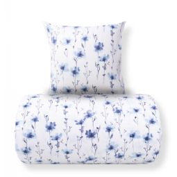 Sengetøj - Bomulds flonel - Hvid med blå blomster
