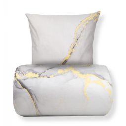 Sengetøj - 100% Bomuldssatin - Vendbart gråt marmoreret design