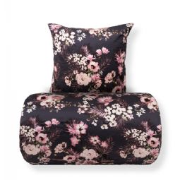 Sengetøj - Bomuldssatin - Vendbart gråt blomster print og prikker