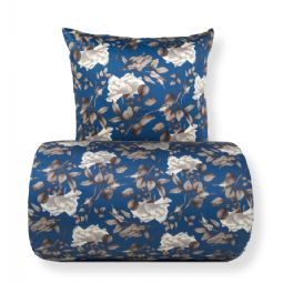 Sengetøj - bomuldssatin - Blossom blue - Blomster print