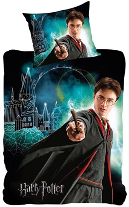 Sengetøj 140x200 cm - Harry Potter - Selvlysende sort sengetøj - 2 i 1 - Sengetøj børn i 100% bomuld