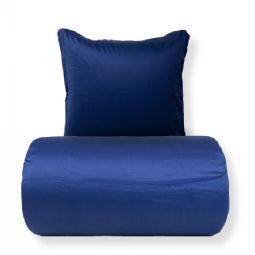 Sengetøj - 100% bomuldssatin - Blå med hvid pipingkant