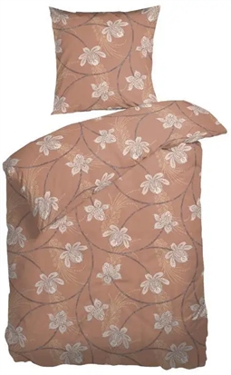 Blomstret sengetøj - 140x220 cm - Ascot Cognac - Sengesæt i 100% Bomuldssatin - Night and Day sengetøj 