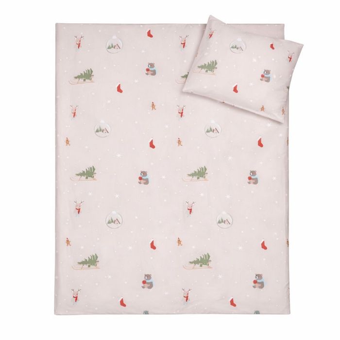 Julesengetøj - 100% bomuld - Junior sengetøj 100x140 cm - Beige med juleikoner