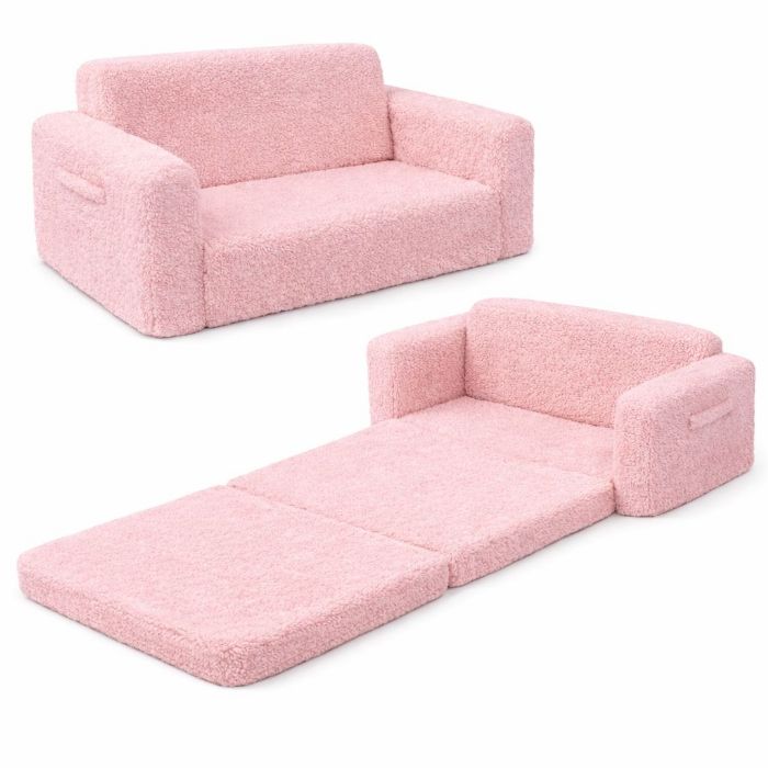 Foldesofa til børn - Rosa plys - Børnemøbel