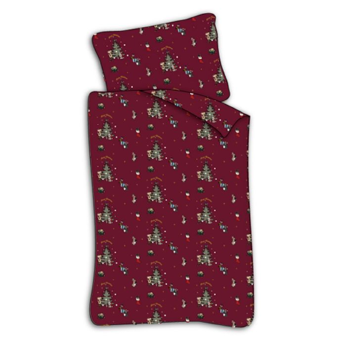 Junior julesengetøj 100x140 cm - Jule sengesæt med julemus som pynter op - 100% blødt bomulds sengelinned