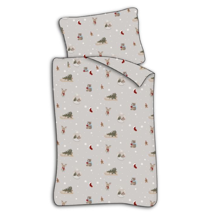 Junior julesengetøj 100x140 cm - Jule sengesæt med juleikoner - 100% blødt bomulds sengelinned