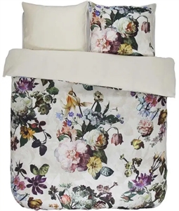 Sengetøj dobbeltdyne 200x200 cm - Fleur Ecru - Vendbar sengesæt - 100% bomuldssatin - Essenza sengetøj