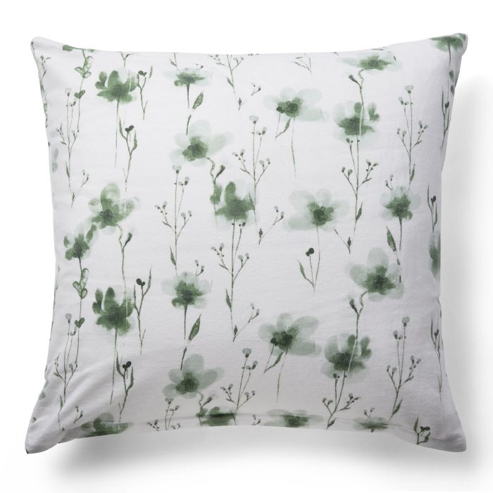 Flonel pudebetræk 60x63 cm - Blødt blomstret pudebetræk - Flower Green - 100% Bomuldsflonel - By Night hovedpudebetræk