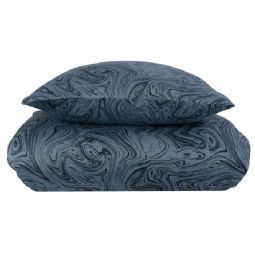 Mønstret sengetøj - 100% Blødt bomuldssatin - Marble dark blue - By Night sengesæt