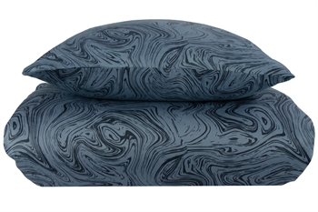 Sengetøj kingsize - 240x220 cm - 100% Blødt bomuldssatin - Marble dark blue - By Night sengesæt