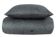 Blomstret sengetøj 140x200 cm - Big flower grey - Vendbart sengetøj - 100% Bomuldssatin - By Night sengesæt 