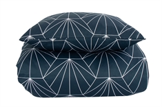 Bomuldssatin sengetøj - 150x210 cm - Hexagon mørkeblå - 2 i 1 design - By Night