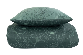 Sengetøj 150x210 cm - Vendbart design i 100% Bomuldssatin - Big Flower grøn - Sengesæt fra By Night