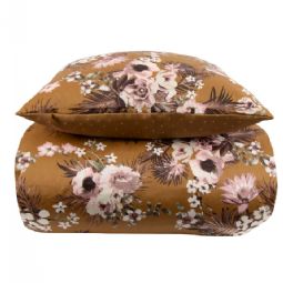 Sengetøj - Vendbart design i 100% bomuldssatin - Flowers & Dots karry - Sengesæt fra By Night
