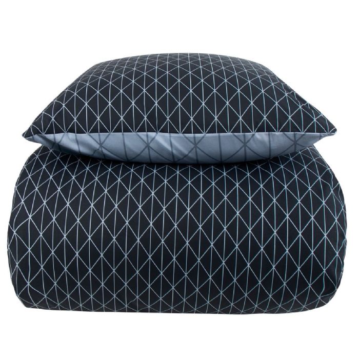 Sengetøj 140x220 cm - Harlequin blå - Dynebetræk med 2 design - Sengelinned i 100% Bomuld - Borg Living