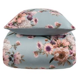 Blomstret sengetøj - Blue flower - 2 i 1 design - Sengesæt i 100% Bomuldssatin - Excellent By Borg