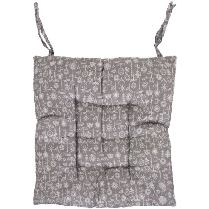Stolehynde - 35x35x6 cm - Grå havehynde med hvide blomster - Blød komfort hynde
