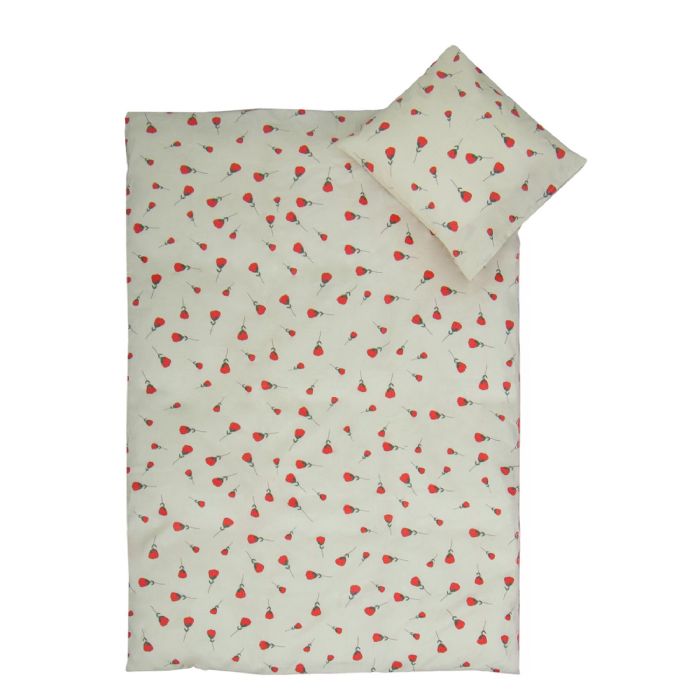 Junior sengetøj 100x140 cm - Beige sengesæt med roser - 100% blødt bomulds sengelinned