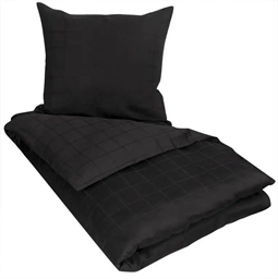 King size sengetøj 240x220 cm - Check Black - 100% Bomuldssatin sengetøj - By Night dobbelt dynebetræk