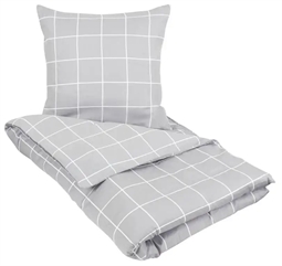 Ternet sengetøj 240x220 cm - Check Grey - Gråt sengetøj - King size - 100% Bomuldssatin sengetøj