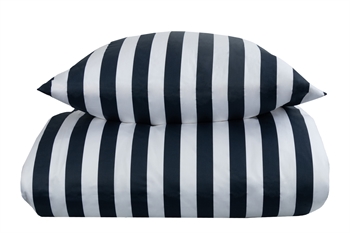 Stribet sengetøj - 140x220 cm - Blødt bomuldssatin - Nordic Stripe - Blåt og hvidt sengesæt