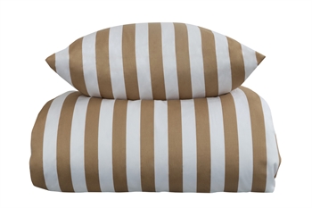 Stribet sengetøj - 150x210 cm - Blødt bomuldssatin - Nordic Stripe - Sandfarvet og hvidt sengesæt