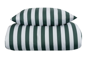 Stribet sengetøj til king size dyne - 240x220 cm - Blødt bomuldssatin - Nordic Stripe - Grønt og hvidt sengesæt