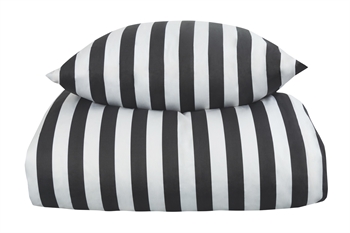 Stribet sengetøj - 140x220 cm - Blødt bomuldssatin - Nordic Stripe - Mørkegråt og hvidt sengesæt